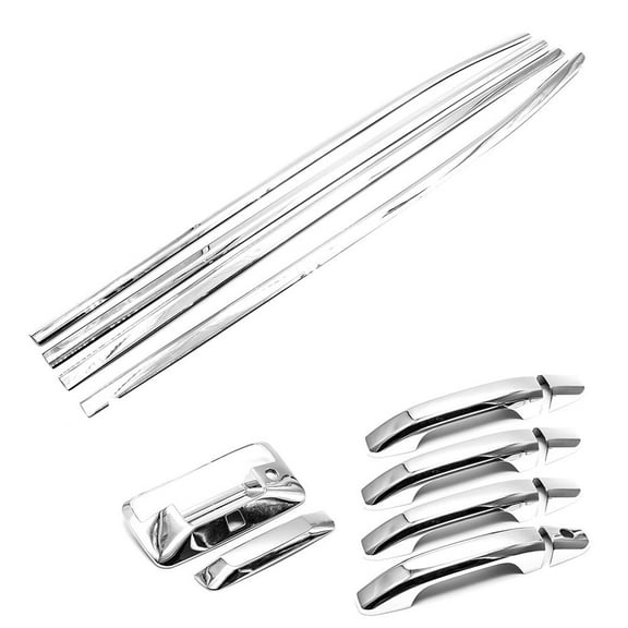 Sizver Chrome Combo Set Stainless Steel Window Sills Trims ABS Plastic Door Handle Tailgate Cover WITH backup camera hole For 2014-2018 Chevrolet Silverado/GMC Sierra CREW 4DR