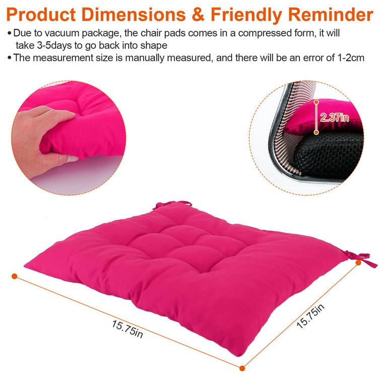 4Pcs Chair Cushion Pads Pillow, Tie On Square Sitting Soft Mats for Home  Office Car Sitting Travel, Rose Red, 15.75x15.75x2.37in