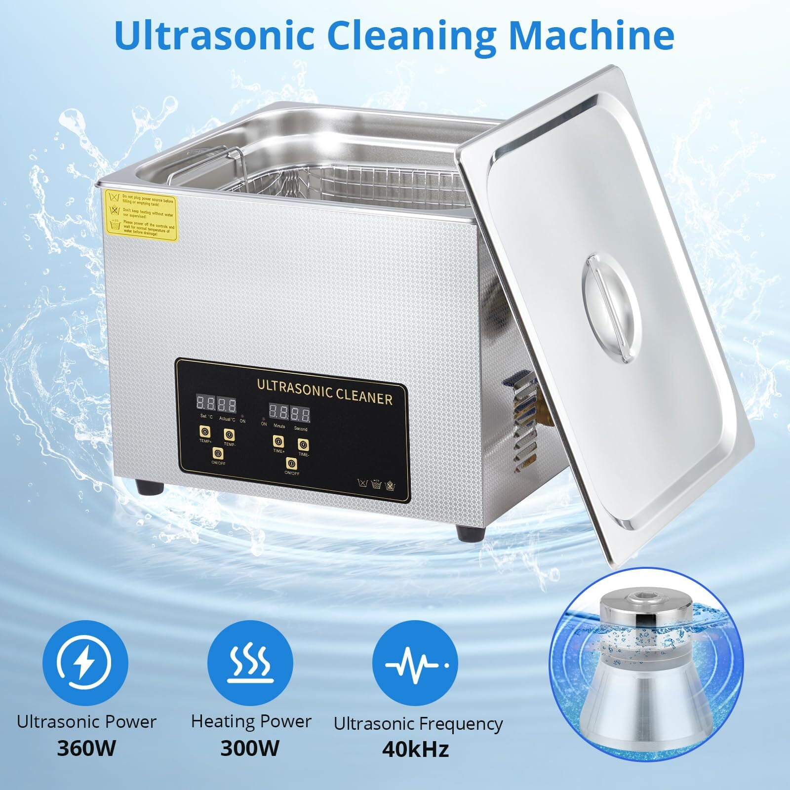 Aoile 15L Ultrasonic Cleaner with Heater & Timer, Professional Industrial Cleaning Machine for Carburetor Repairing Tools Parts Instrument