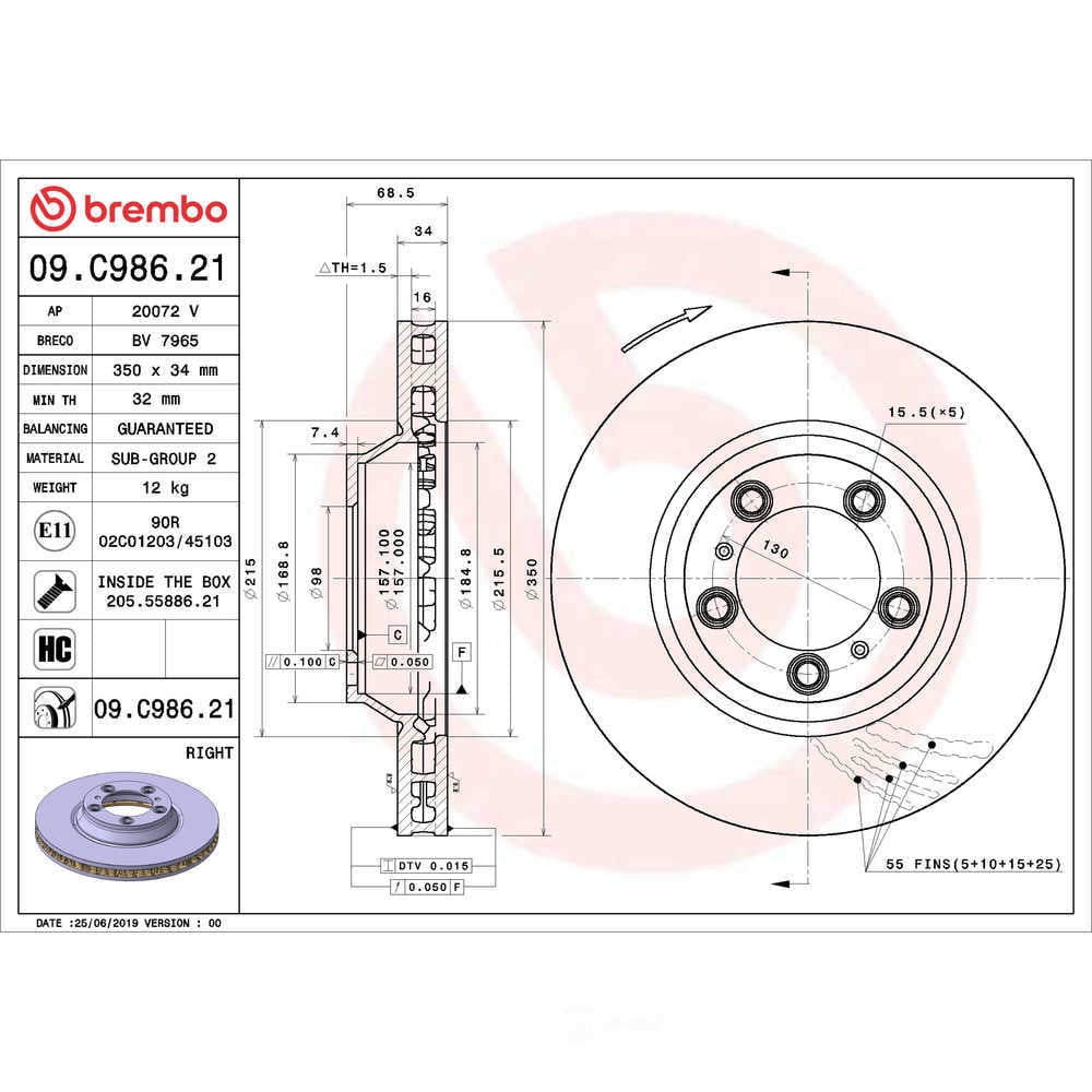 Brembo 09.C986.21 PRIME Disc Brake Rotor