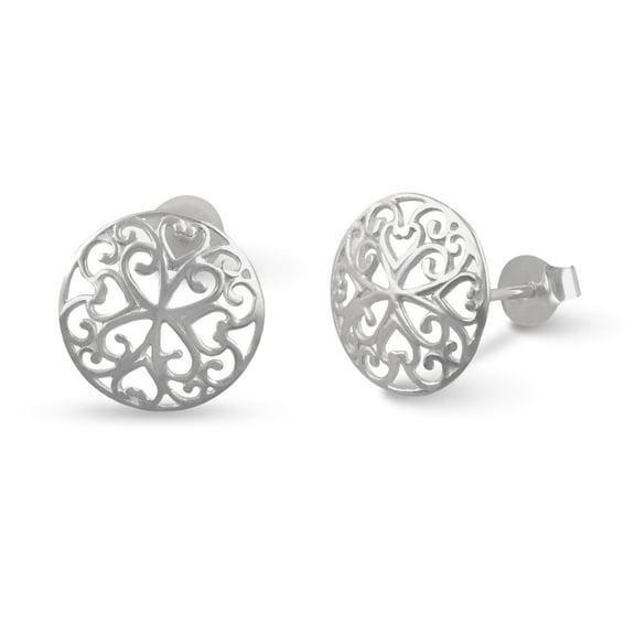 SilverCloseOut Sterling Silver Women's Big Round Boho Filigree Heart Stud Earrings