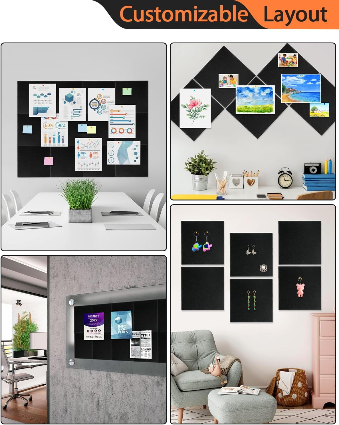 48"X36" Cork Boards for Wall with Adhesive Backing, 12 Pack Felt Bulletin Board Tiles for Office, Pin Board for Photos, Notes, Dart Board Wall Protectors
