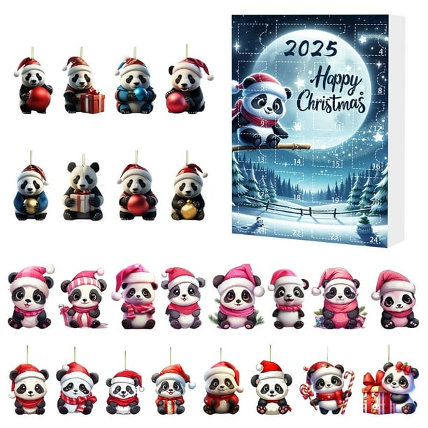 Calendario de cuenta regresiva para Navidad 2025 con adorable panda, decoración acrílica, caja de regalo para familiares y amigos.