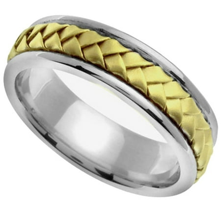 Two Tone Woven Handmade Band - Handmade Woven 14k White & Yellow Gold Band (6MM)