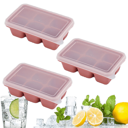

Ice Cube Trays for Freezer 3 Pack - Mini Ice Cube Trays with Lid & Easy-Release Silicone Bottom Stackable Small Ice Cube Molds Pink