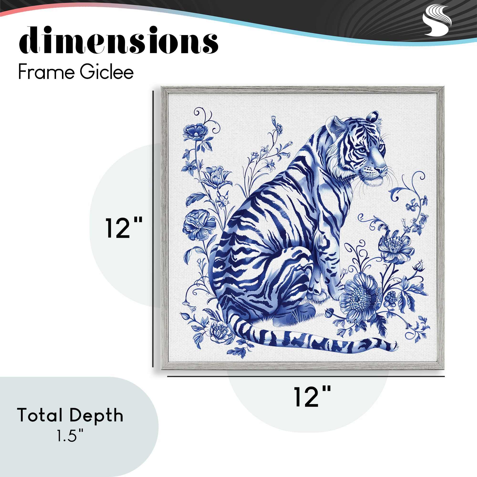 Traditional Ornate Floral Tiger Gray Framed Giclee Art, design by Lettered and Lined