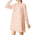 thumbnail image 7 of Allegra K Women's Floral Tie Waist Long Sleeve Ruffle Chiffon Dress, 7 of 7
