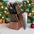 thumbnail image 4 of Professional Kitchen Knife Set 15pcs with Wooden Block, Ultra-Sharp Stainless Steel Blades, Chef Knife Sharpener, Steak Knives, Hammered Finish, Ideal Gift, 4 of 13