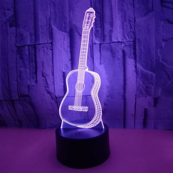 3D Optical Illusion Lamp,3D Led Night Light,7 Colors Touch Bedside Lamp Bedroom Table Art Deco Child Night Light Kids Birthday Gift,Table Lamp, Guitar