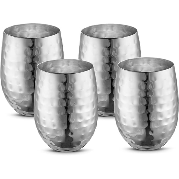 AVADOR® Set of 4 Stainless Steel Shatterproof Drinkware Tumblers Stainless Steel Finish
