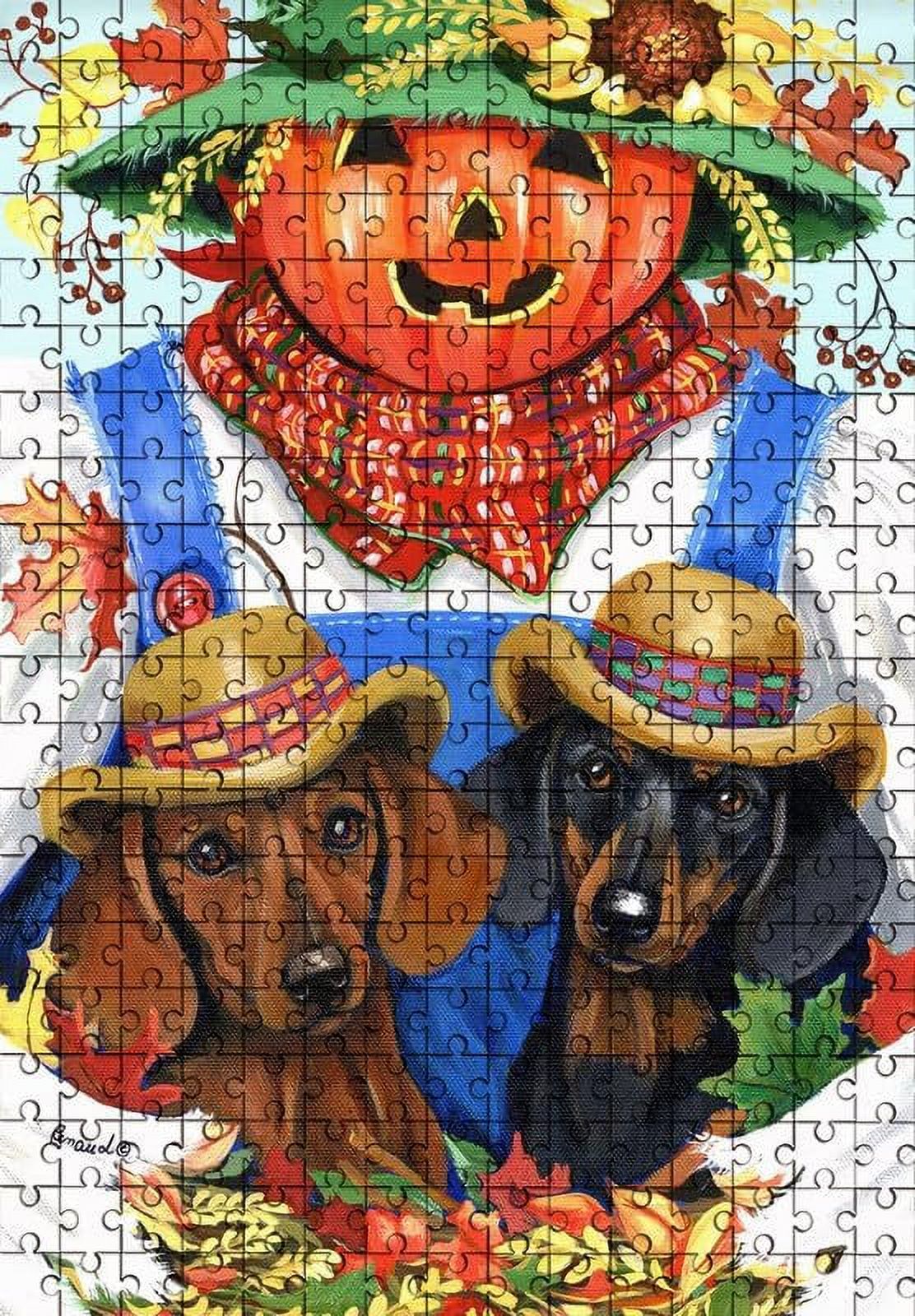 Jigsaw Puzzles for Adults 500 Pieces Dachshund Fall Scarecrow Wooden ...