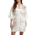 thumbnail image 2 of Solid Color Short Kimono Satin Bathrobe Silky Bride and Bridesmaid Robe, 2 of 8