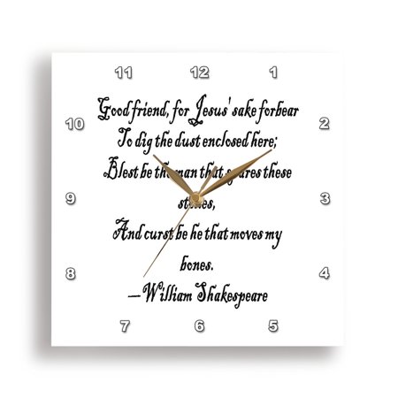 3dRose, Shakespeares Grave Robbers Epitaph And Curse 4, 15x15 Wall Clock