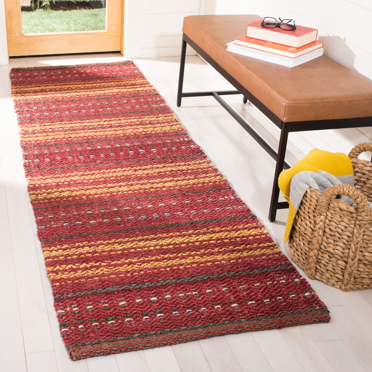 SAFAVIEH Natural Fiber Ombre Striped Jute Runner Rug, Red/Gold, 2'6" x 8'