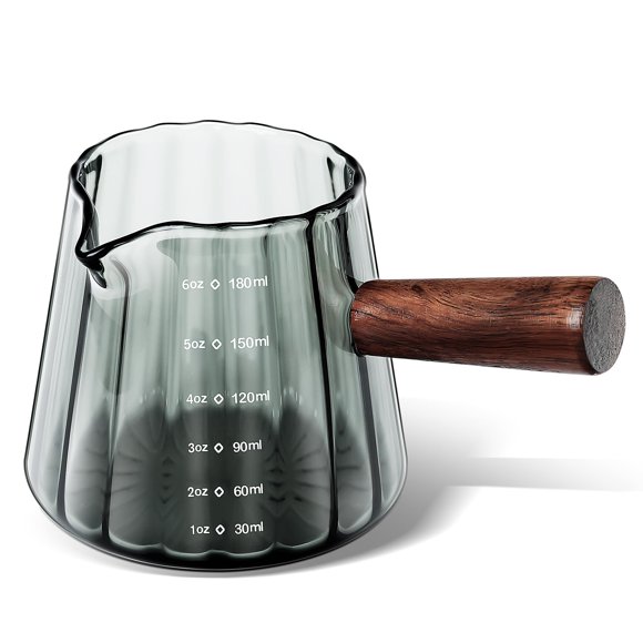 Vasos medidores de vidrio Joeyan Grey de 180 ml con boquilla de borosilicato