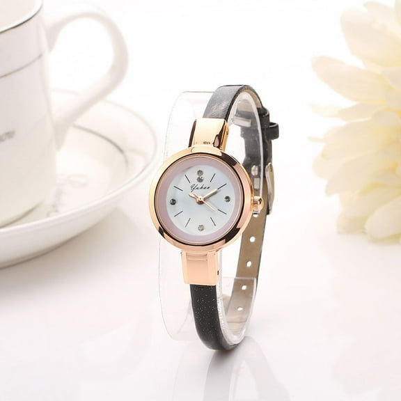 SUSHNAG Ladies Narrow Strap Watch Lady Watch Fashion Round Black Analog Women Quartz Bracelet Wristwatch Women'S Watch