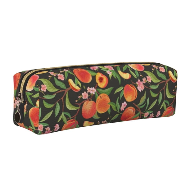 Balery Fruits Peach Estuche de Lápices de Cuero Impreso, Estuche para Suministros de Arte, Estuche de Lápices con Cremallera, Estuche de Almacenamiento de Papelería