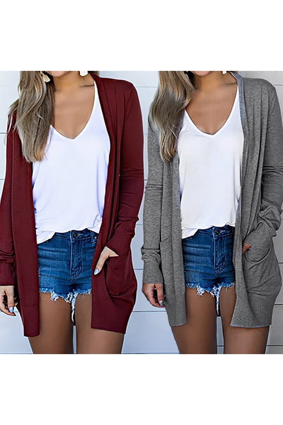 Women's Draped Front Open Cardigan Casual Long Sleeve Lightweight Cardigan Sweaters Duster Solid Summer Jackets with Pocket