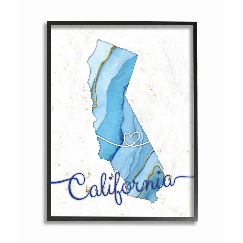 Stupell Industries California Agate Blue US State Design Framed Wall Art by Ziwei Li