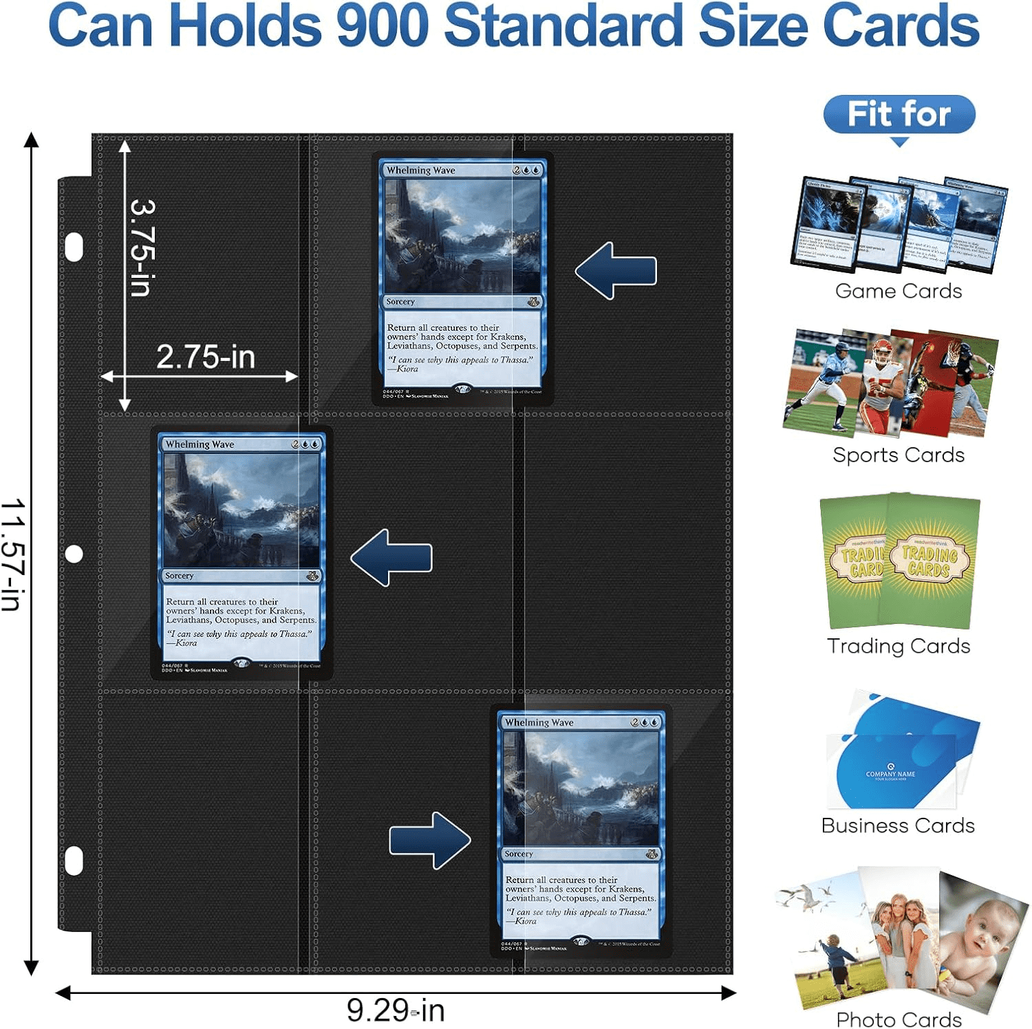 50 Pack 9 Pocket Page Protector,900 Pockets Black Trading Card Sleeves Pages Bas