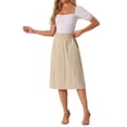 thumbnail image 2 of INSPIRE CHIC Women's Cotton Skirt Elastic Waist Casual Peasant A-Line Midi Skirts with Pockets M Khaki, 2 of 6