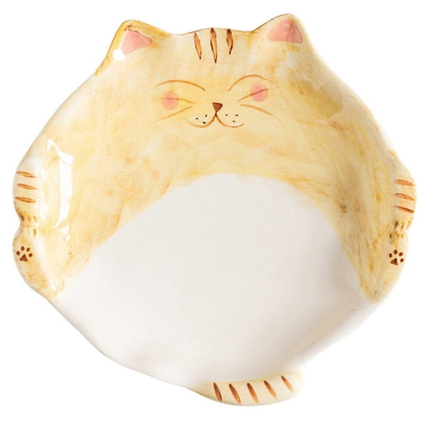 Little Cat Ceramic Plate Japanese Style Retro Salad Sushi Plate Reusable Dessert Snack Plate