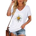 thumbnail image 2 of Pompotops T-Shirt Mode Femme Imprimé Couleur Unie Col en V Manches Courtes Tee Décontracté, 2 of 5