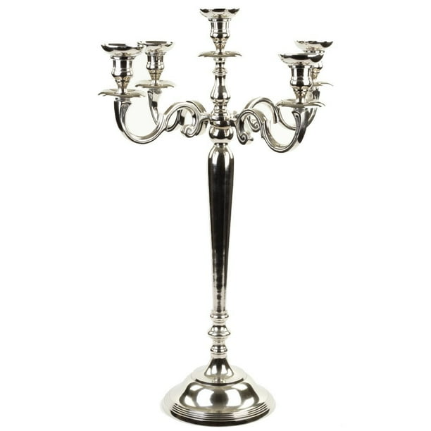 Koyal Wholesale 5 Arm Metal Candelabra Candle Holder Centerpiece 30 Silver Walmart Com Walmart Com