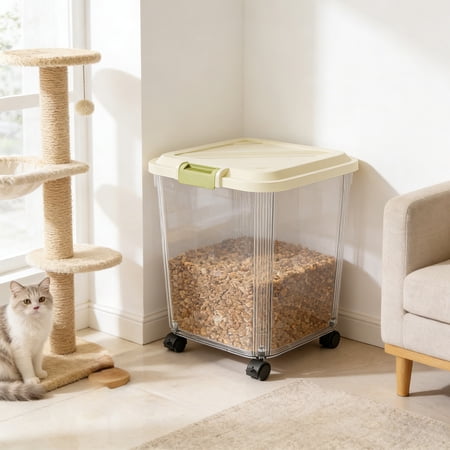Pet Food Storage Container Airtight Dog Food Storage Bin Large Capacity Rolling Wheels Moisture Proof Easy Access Design for Dog Food Cat Food Kitchen Pantry Storage