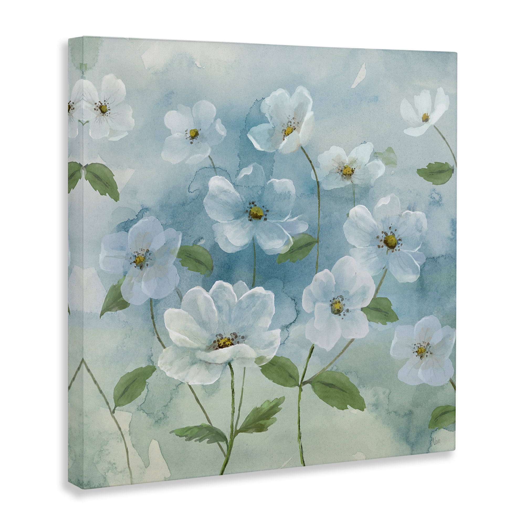 Stupell Industries Lovely Flowers on Blue Plants & Flowers Painting Wrapped Canvas Art Print Wall Art, 36 x 36