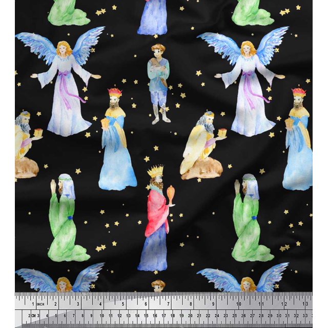 Soimoi Rayon Fabric King & Angel Watercolor Fabric Prints by Yard 42 Inch Wide