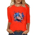 thumbnail image 2 of Dazajoo American Flag Shirts 4th of July Women Vintage USA Patriotic Shirt Summer Casual Round Neck 3/4 Sleeves T-Shirt Tops Blouse for Women 2024 Today Deals,Orange,S, 2 of 6