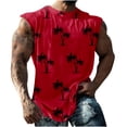 thumbnail image 2 of Clearance Yieetim Red Mens Muscle Tank Top,Summer Print Casual Fashion Patchwork Color Block Sleeveless Tank Top, Vacation Travel Cotton Imitation Racking Pullover Round Neck Sports Tank, 2 of 6