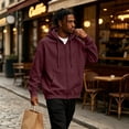 thumbnail image 5 of Mens Zip Up Hoodies Oversized Fleece Long Sleeve Drop Shoulder Hooded Sweatshirt Trendy Vintage Streetwear Wine 3XL, 5 of 9