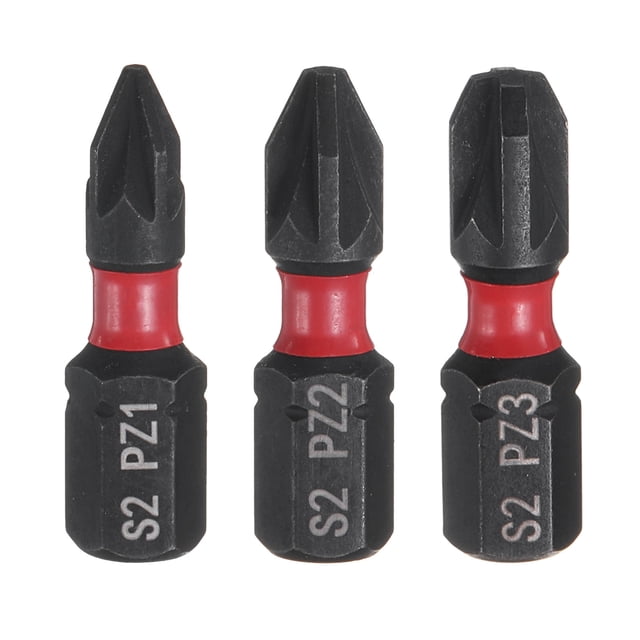 Uxcell 3pcs PZ1/PZ2/PZ3 Pozi Bit de destornillador 1/4" Hex Shank 25mm/1" Longitud Magnética Phillips Slotted Hex Bits S2 Acero Bit de destornillador Grado industrial Bits de taladro eléctrico