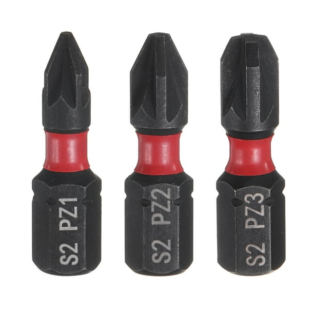 Uxcell 3pcs PZ1/PZ2/PZ3 Pozi Bit de destornillador 1/4" Hex Shank 25mm/1" Longitud Magnética Phillips Slotted Hex Bits S2 Acero Bit de destornillador Grado industrial Bits de taladro eléctrico