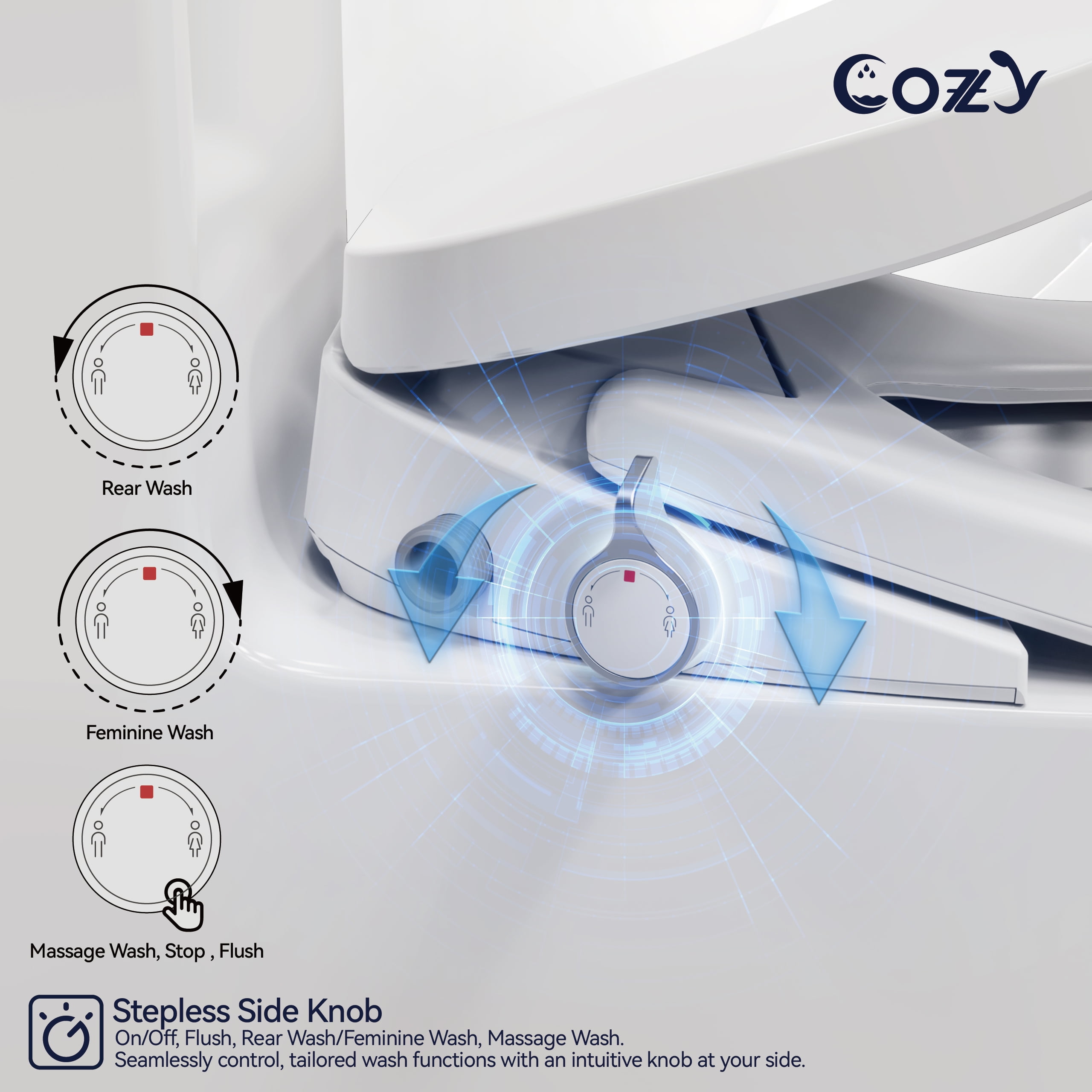COZY SBWH04 14.7 x 20 ft Electric Bidet Seat, Corded Electric, White, with Adjustable Temperature
