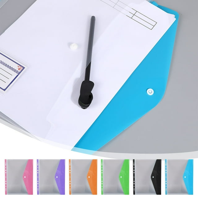 A4 Loose Leaf File Pouch | 11-Hole Binder Pocket | Transparent Document Storage Bag with Color Label | Plastic Folder for Office Supplies