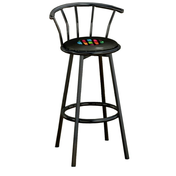 The Furniture King Bar Stool Black Metal Finish with a Tiki or Tropical Themed Decal (Tiki Black Large - Black)