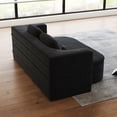 thumbnail image 3 of 75" 2-in-1 Foldable Sofa Bed, Convertible Sleeper Floor Sofa with Multi-Functional Blanket, Corduroy Lounge Bed for Living Room Bedroom Studio, Black, 3 of 7