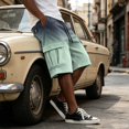 thumbnail image 4 of Men Ombre Gradient Solid Color Corduroy Cargo Shorts Drawstring Elastic Waist Multi Pockets Knee Length Five Inch Casual Shorts For Summer Beach Vacation Outdoor Travel, 4 of 6