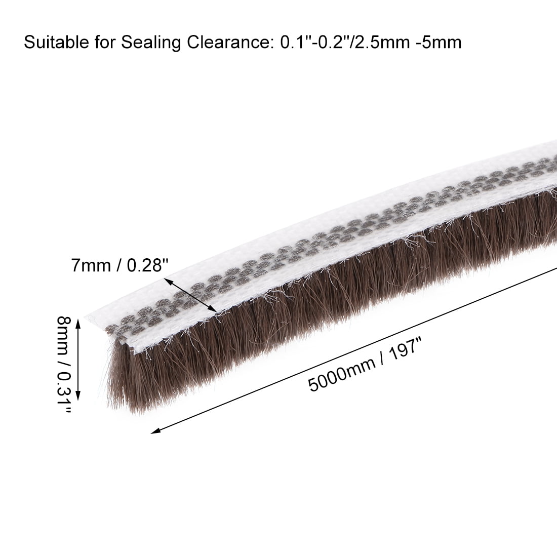 Unique Bargains Brush Weather Stripping Adhesive Felt Door Seal Strip Brown 7mmx8mm