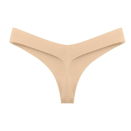 Arnsht Women s Solid Color Panties Ice Silk Seamless Underwear Soft Breathable Comfortable Triangle Thong Panties Beige XXL