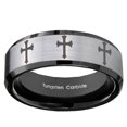 thumbnail image 2 of Tungsten Multiple Christian Cross 8mm Brushed Gray Beveled Edges Black Polished Men Ring, 2 of 2