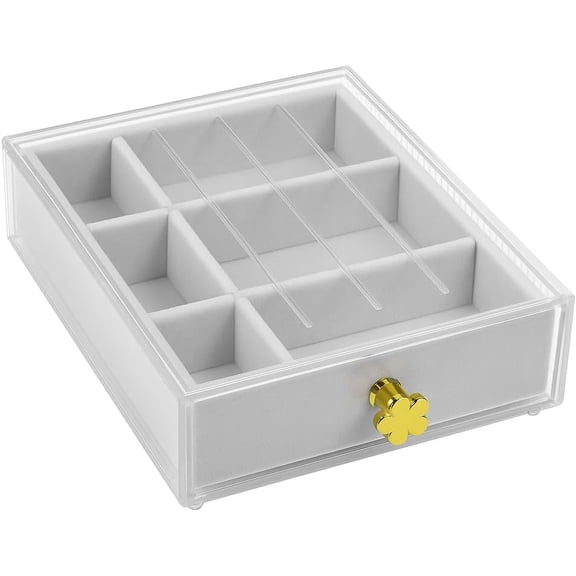 Clear Acrylic Jewelry Drawer Organizer Box with Felt Lining & Gold Handle