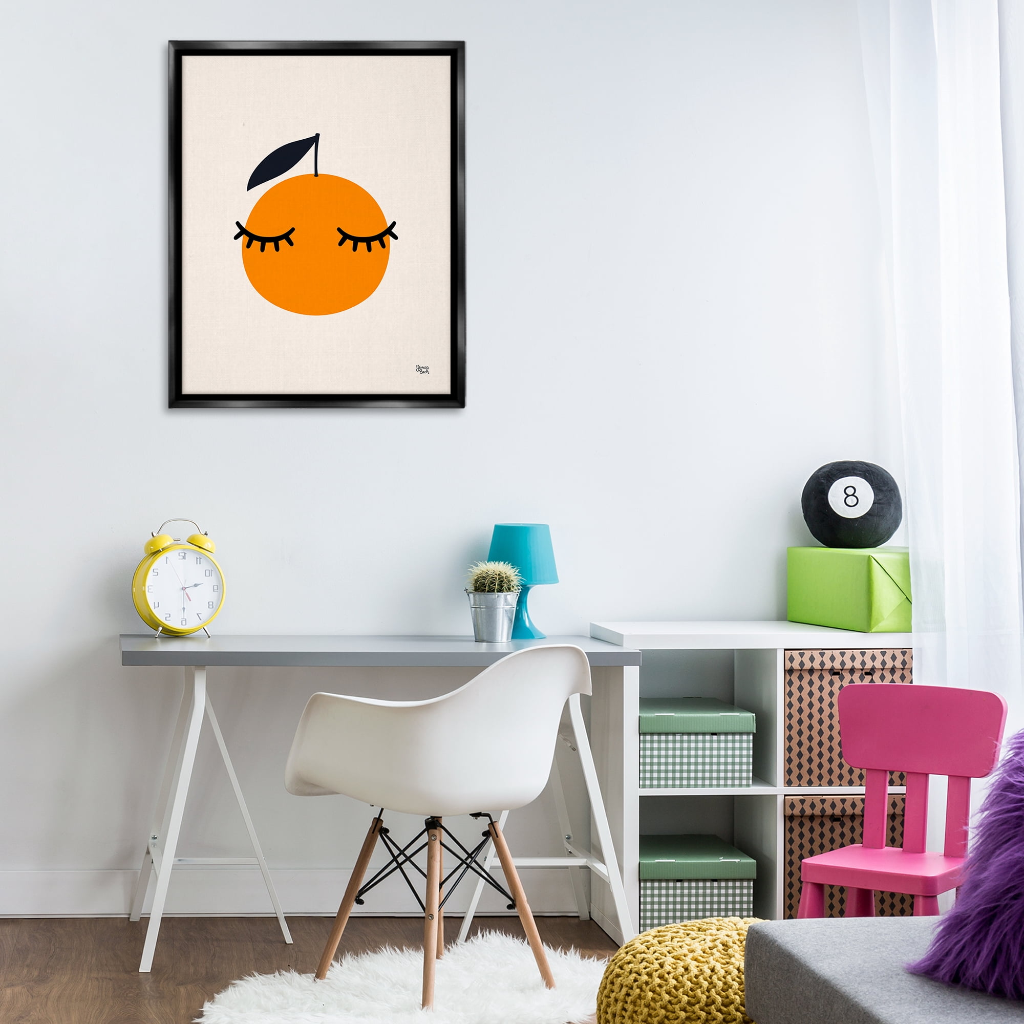 Stupell Industries Orange with Eyelashes Food & Beverage Painting Black Floater Framed Canvas Art Print Wall Art, 25 x 31