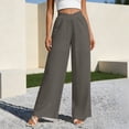thumbnail image 2 of Bovxnpu Womens Cotton Linen Pants Wide Leg Trousers Loungewear Pant Beach Work Trousers Women's Summer Linen Solid Pants Elastic Waist Pockets Full Length Casual Pants, 2 of 7