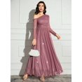 thumbnail image 4 of Dusty Purple Asymmetrical One Shoulder Long Sleeve Sparkly Maxi Dress For Women, 4 of 6