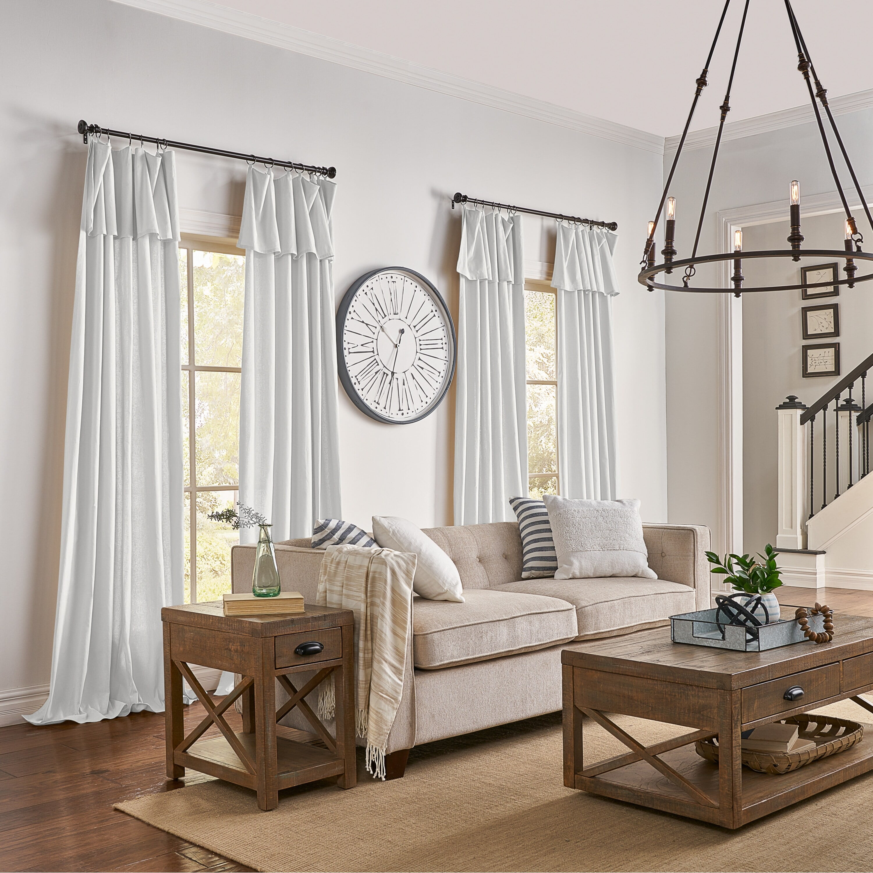 Mercantile Drop Cloth Light Filtering Ring Top Tab Farmhouse Curtain Panel with Valance White 95 Inches