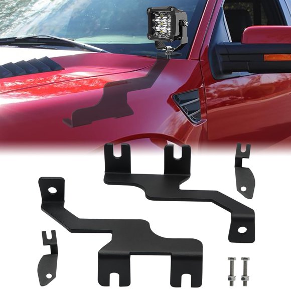 JERBOR Upper Hood Pillar LED Work Light Pod Mount Brackets Kit for Ford F150 2004-2014, Ditch Light Brackets Kit for SVT Raptor 2010-2014